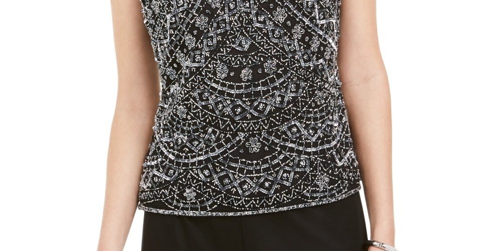 28Th & Park Women's Beaded Embroidered Top Gray Size 14