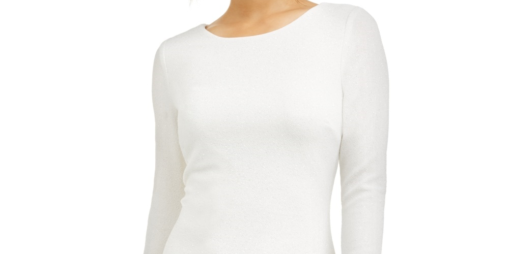 Speechless Women's Glitter Long Sleeve Jewel Neck Above The Knee Body Con Evening Dress White Size 13