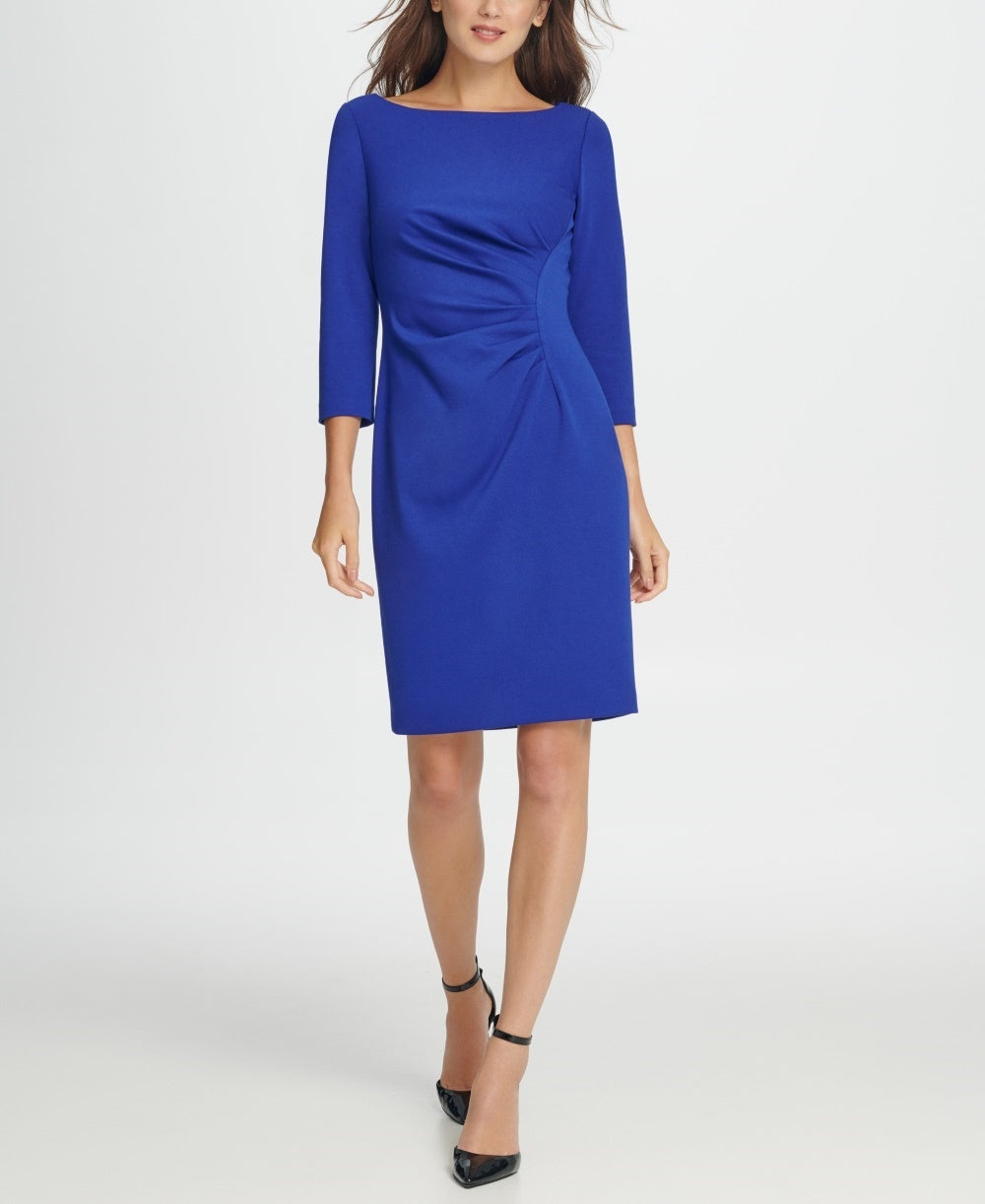 DKNY Women's Ponte Side Ruche Sheath Dress Blue Size 2