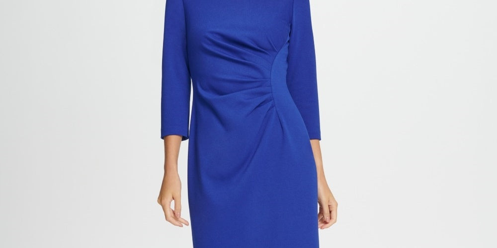 DKNY Women's Ponte Side Ruche Sheath Dress Blue Size 2