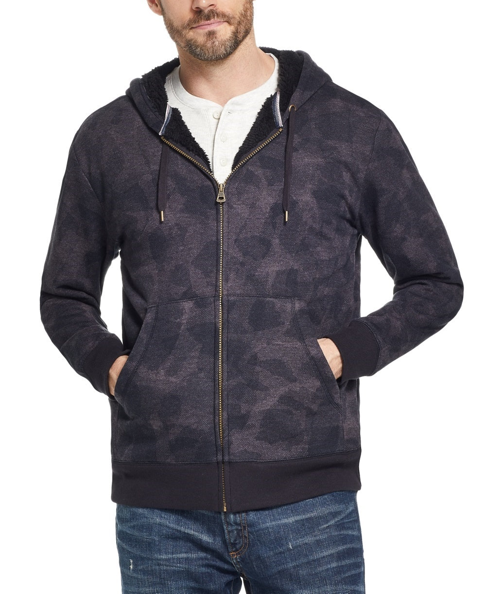 Weatherproof Vintage Men's Textured Camo Fleece Lined Hoodie Gray Size Small Medium