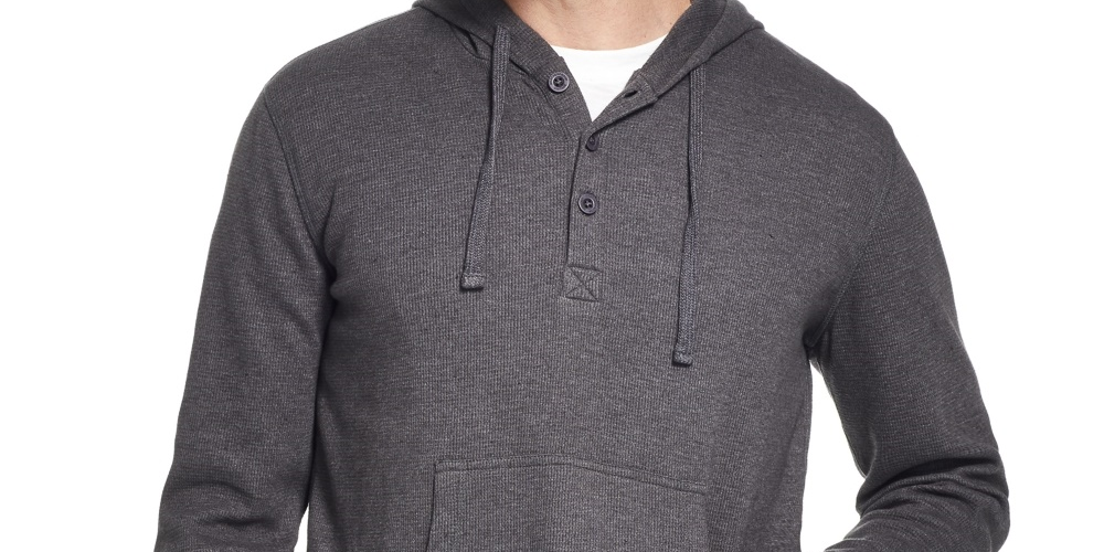 Weatherproof Vintage Men's Textured Henley Hoodie Charcoal Size Small