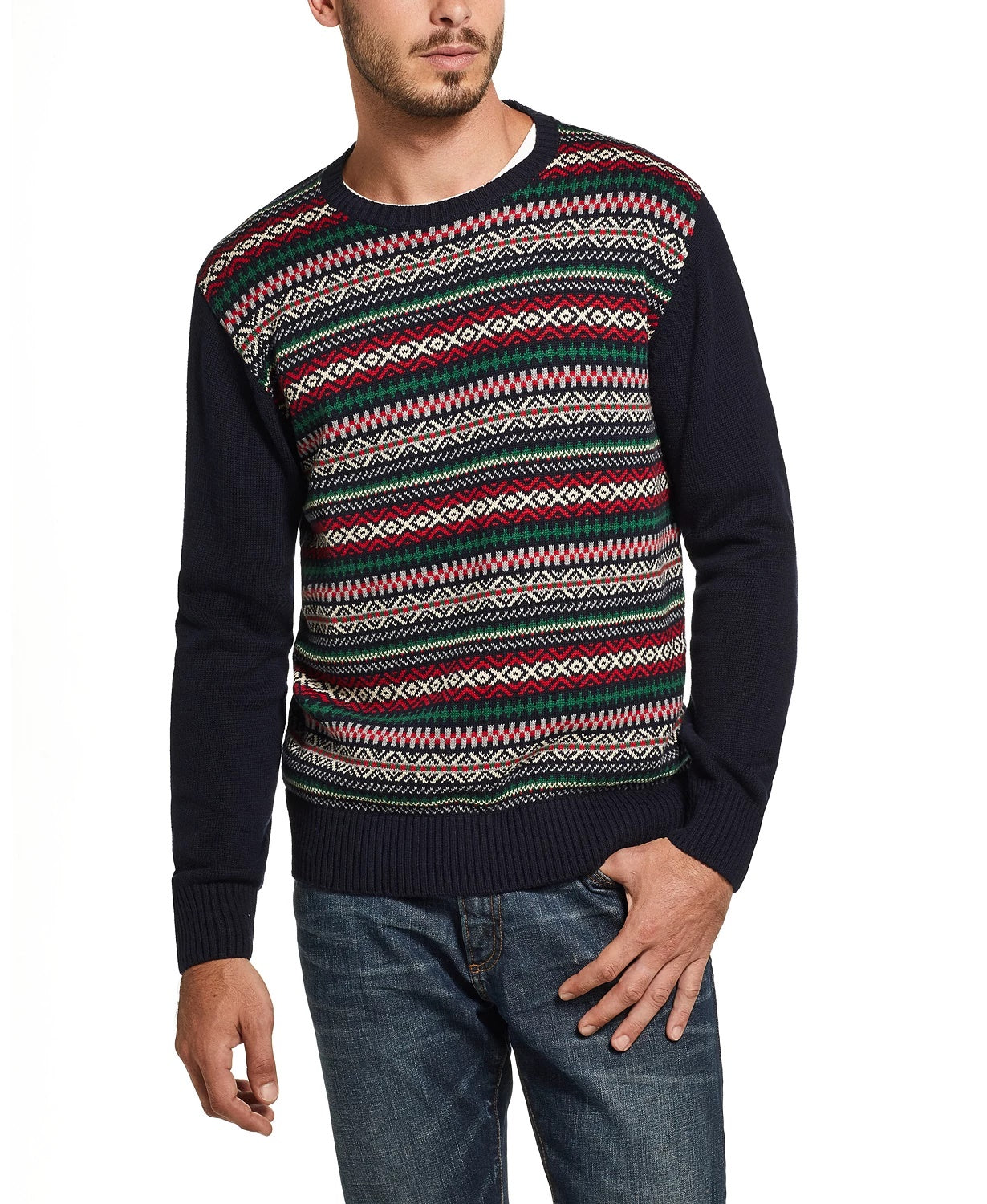 Weatherproof Vintage Men's Fair Isle Sweater Navy Size