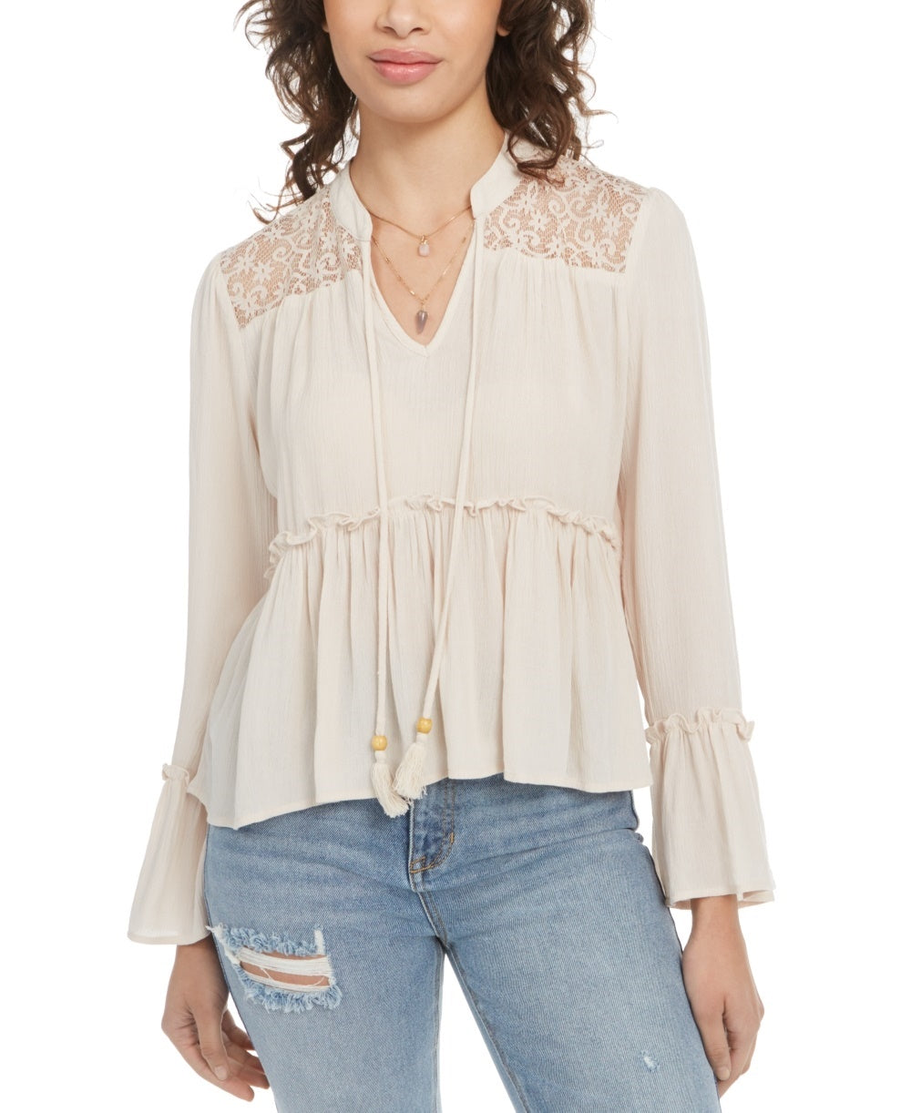 Gypsies & Moondust Junior's Lace Shoulder Top White Size Small