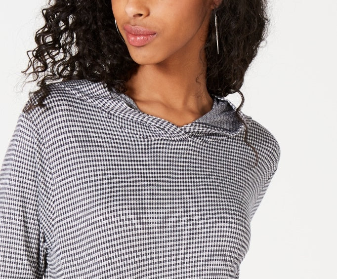 Gypsies & Moondust Junior's Cropped Gingham Hoodie Black Size Large