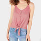 Hippie Rose Junior's Button Front Tie Waist Tank Top Brown Size Large