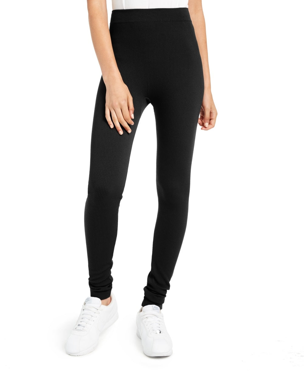 Hippie Rose Women's Ribbed Solid Straight Leg Pants Black Size Medium