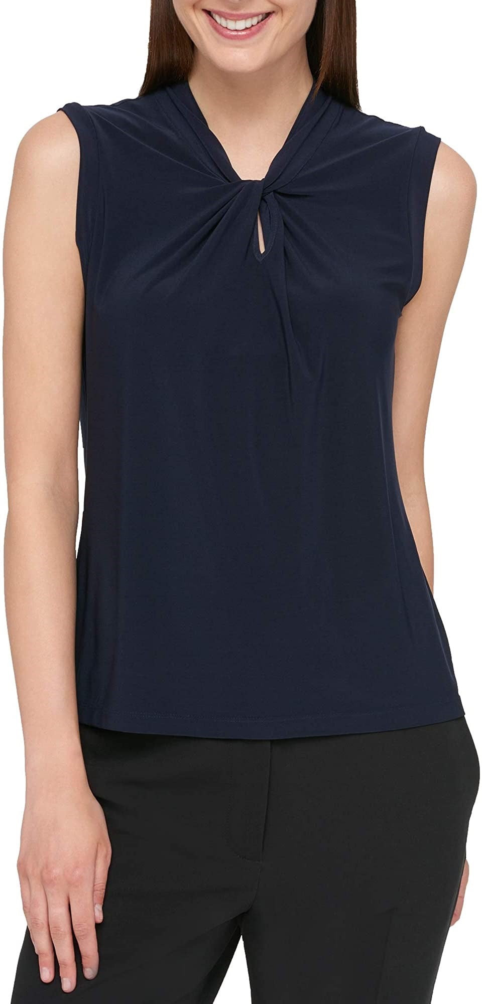 Tommy Hilfiger Women's Knot-Neck Top Blue Size Medium