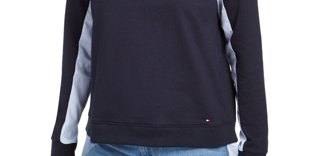 Tommy Hilfiger Women's Woven Trim Sweatshirt Navy Size Medium