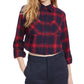 Dickies Women's Cropped Plaid Flannel Button Up Shirt Red Size Large