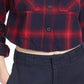 Dickies Women's Cropped Plaid Flannel Button Up Shirt Red Size Large
