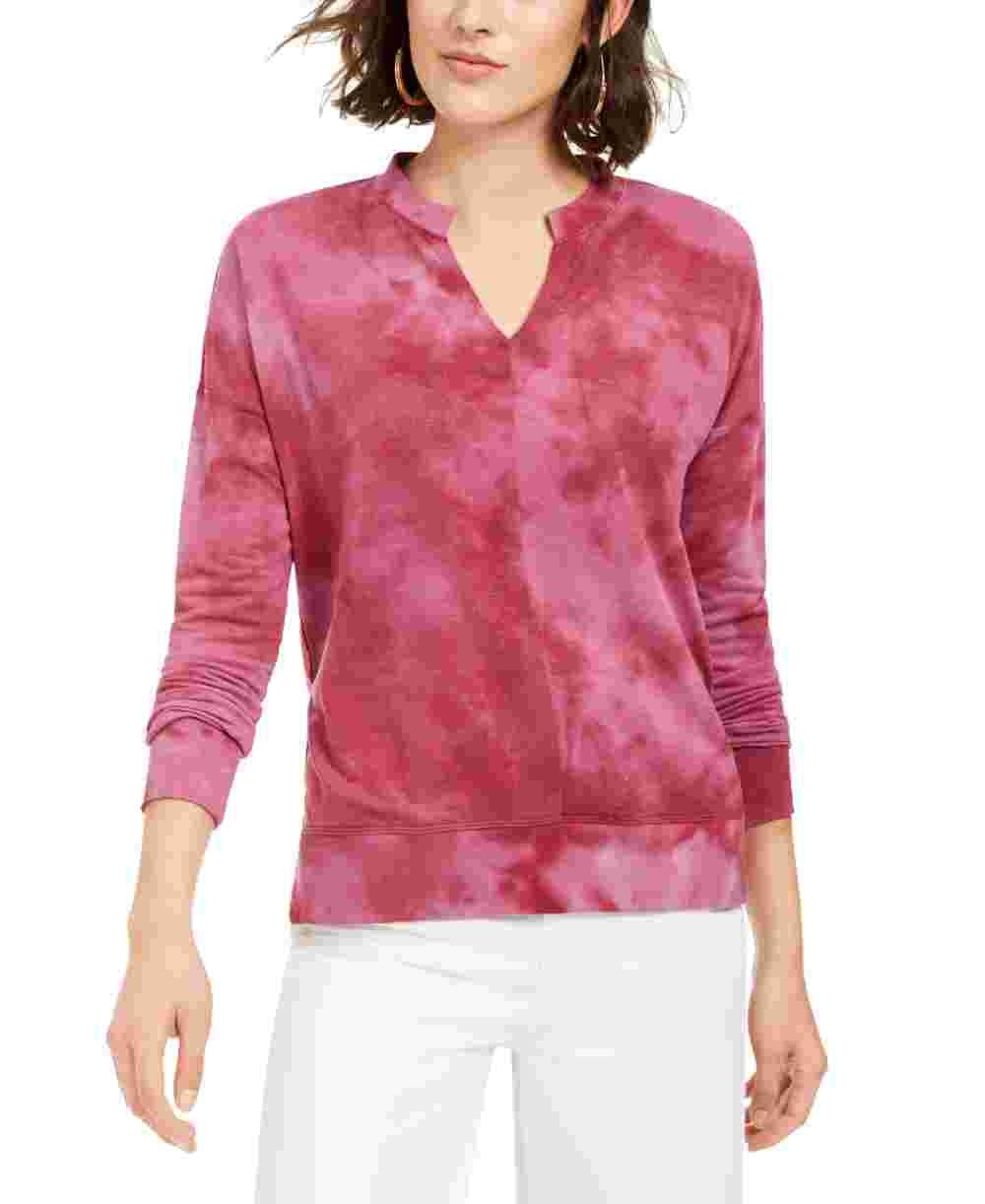 Hooked Up by IOT Junior's Tie Dye Sweatshirt Red Size Medium