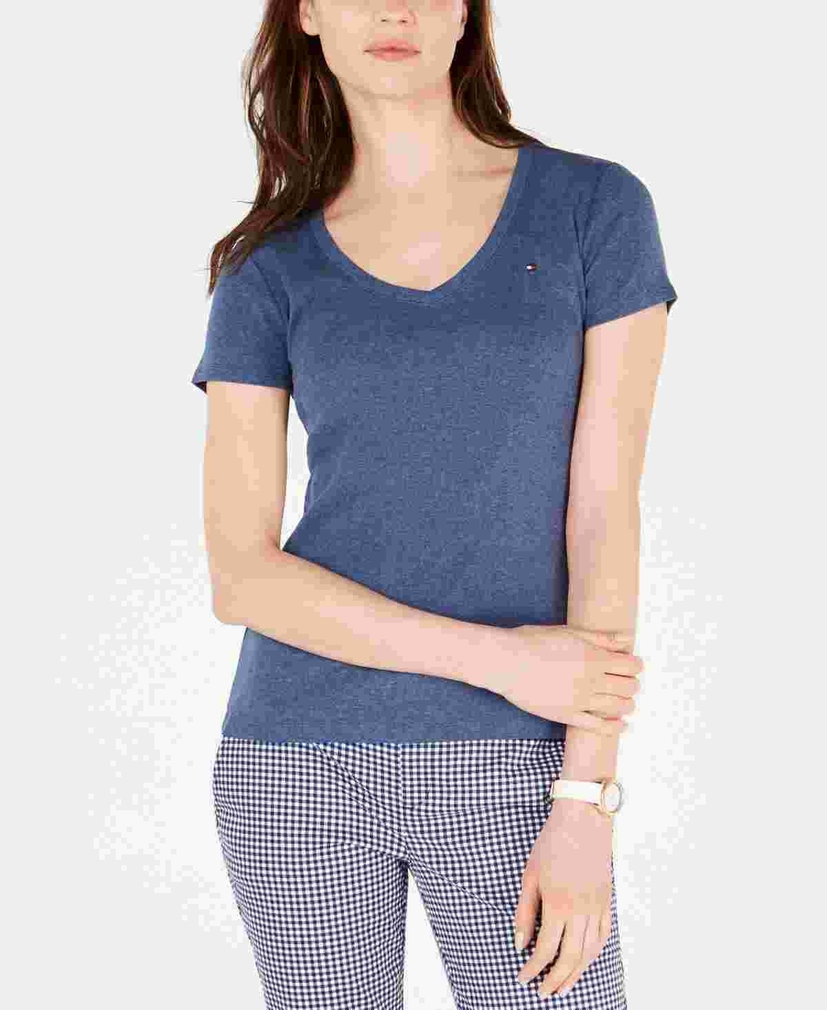 Tommy Hilfiger Women's V Neck T-Shirt Navy Size X-Large