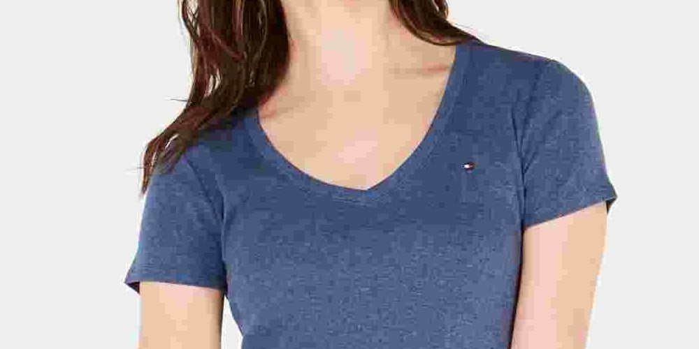 Tommy Hilfiger Women's V Neck T-Shirt Navy Size X-Large