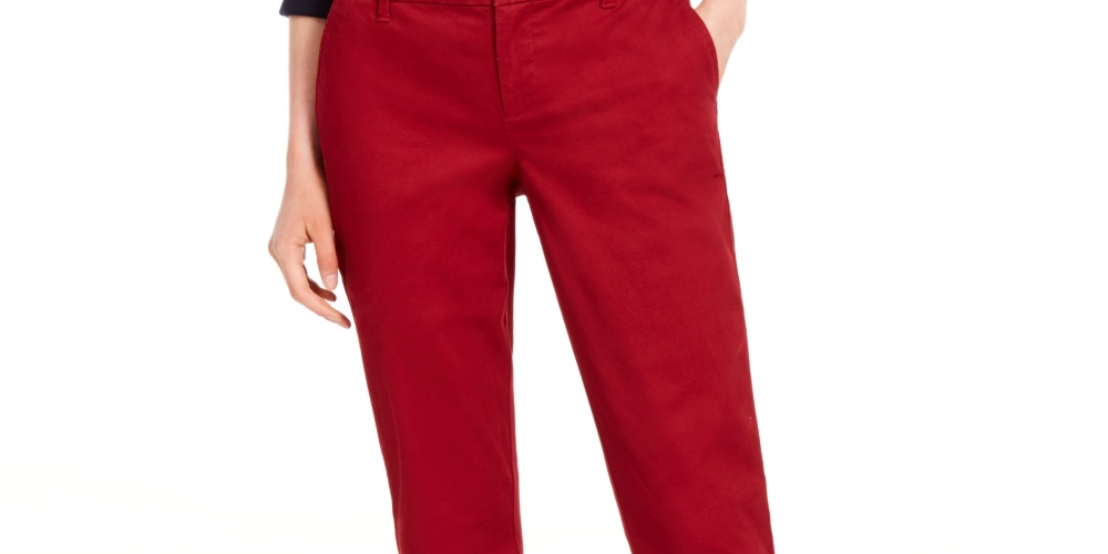 Tommy Hilfiger Women's Cuffed Chino Straight Leg Pants Red Size 2