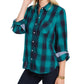 Tommy Hilfiger Women's Check-Print Button-Down Shirt Green Size Medium