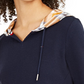 Tommy Hilfiger Women's Contrast Plaid Hooded Top Navy Size Small