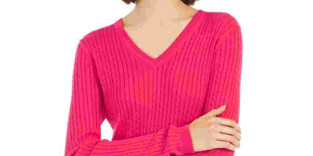 Tommy Hilfiger Women's Ivy Cotton Cable Sweater  Pink Size X- Small