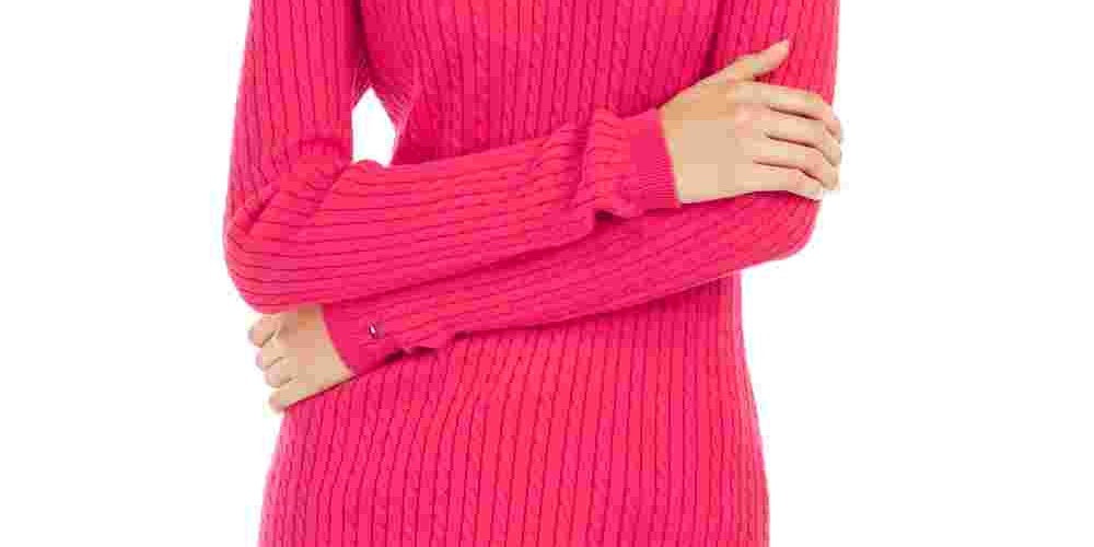 Tommy Hilfiger Women's Ivy Cotton Cable Sweater  Pink Size X- Small