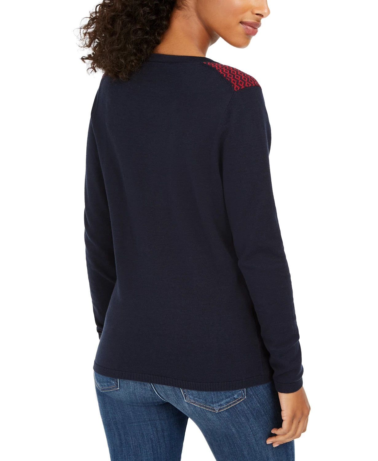 Tommy Hilfiger Women's Fair Isle Ivy Cotton Sweater Blue Size Small