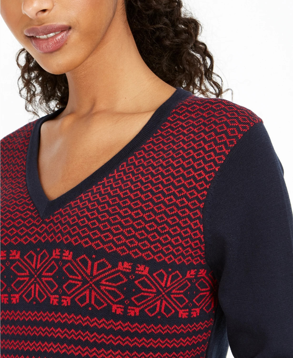 Tommy Hilfiger Women's Fair Isle Ivy Cotton Sweater Blue Size Small