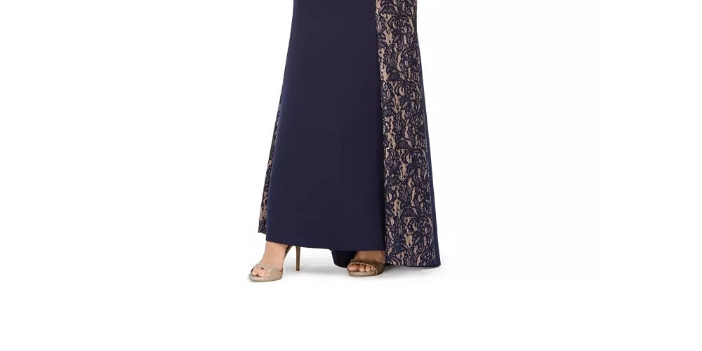 Jessica Howard Women's Sequined-Lace Scuba Mermaid Gown Navy Size 12
