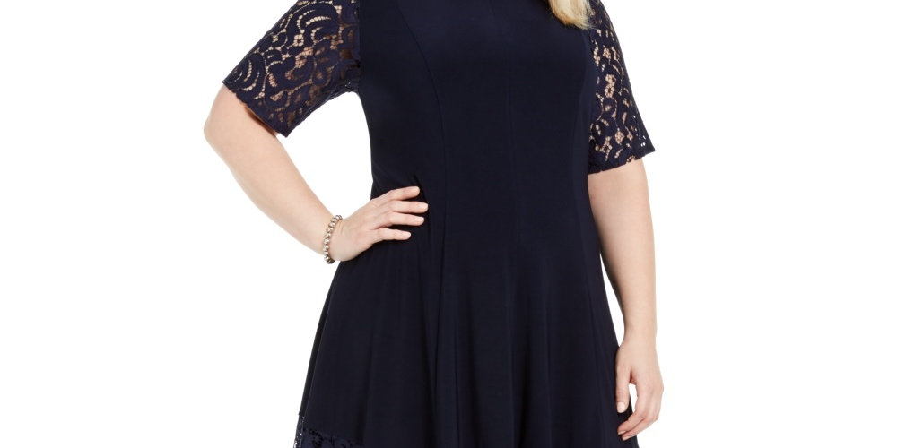 Jessica Howard Women's Lace Sleeve Fit & Flare Dress Navy Size 14W