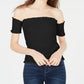 Crave Fame Junior's Smocked Off The Shoulder Crop Top Black Size Small