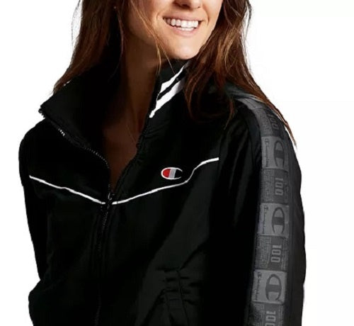 Champion Women's Jock Tag Sleeve Tricot Track Jacket Black Size Small