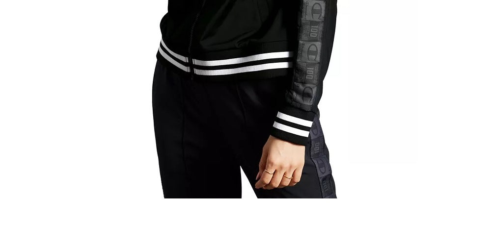 Champion Women's Jock Tag Sleeve Tricot Track Jacket Black Size Small