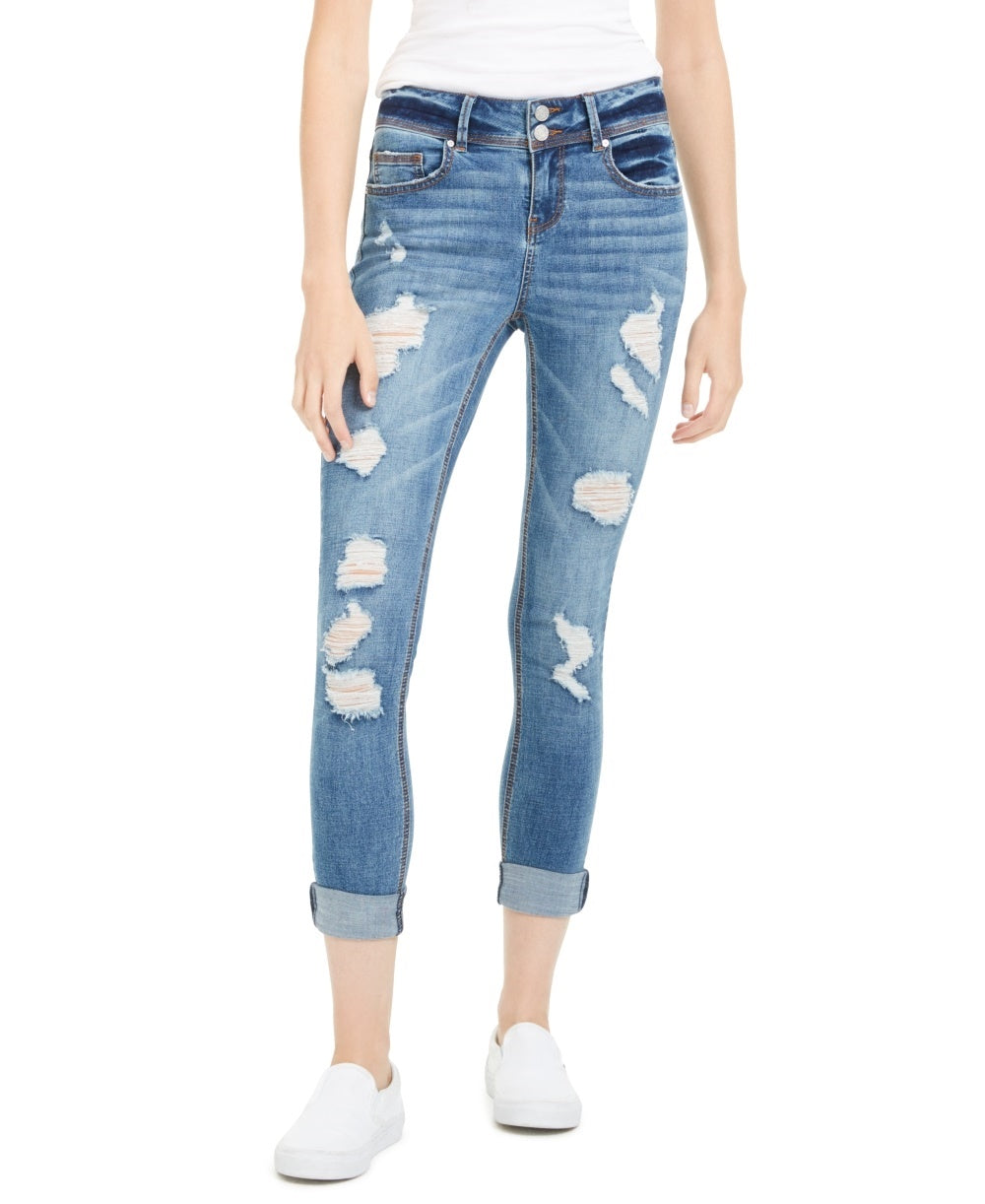 Indigo Rein Junior's Distressed Two Button Jeans Blue Size 1