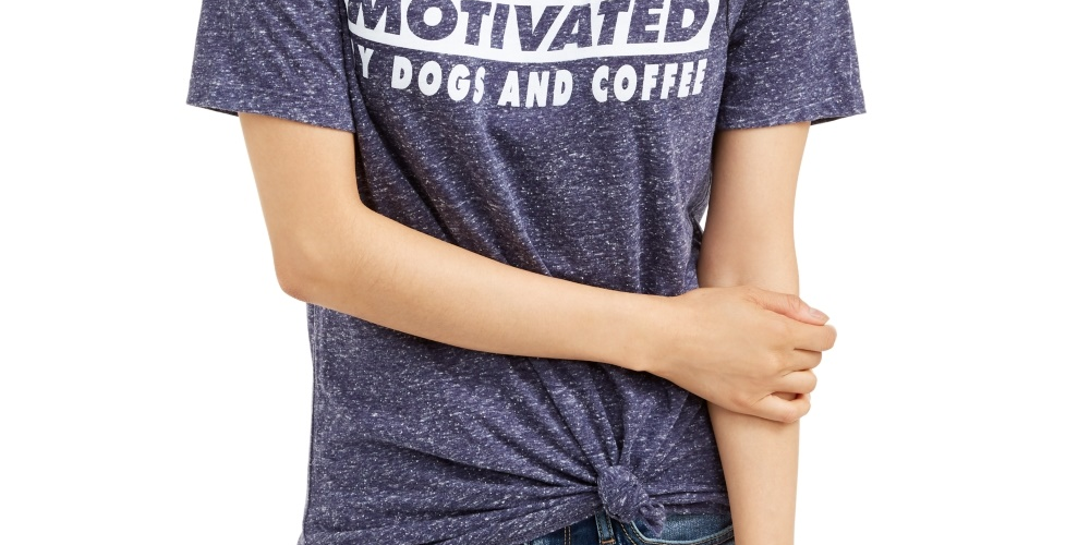 Love Tribe Junior's Dogs & Coffee Graphic T Shirt Blue Size X-Small