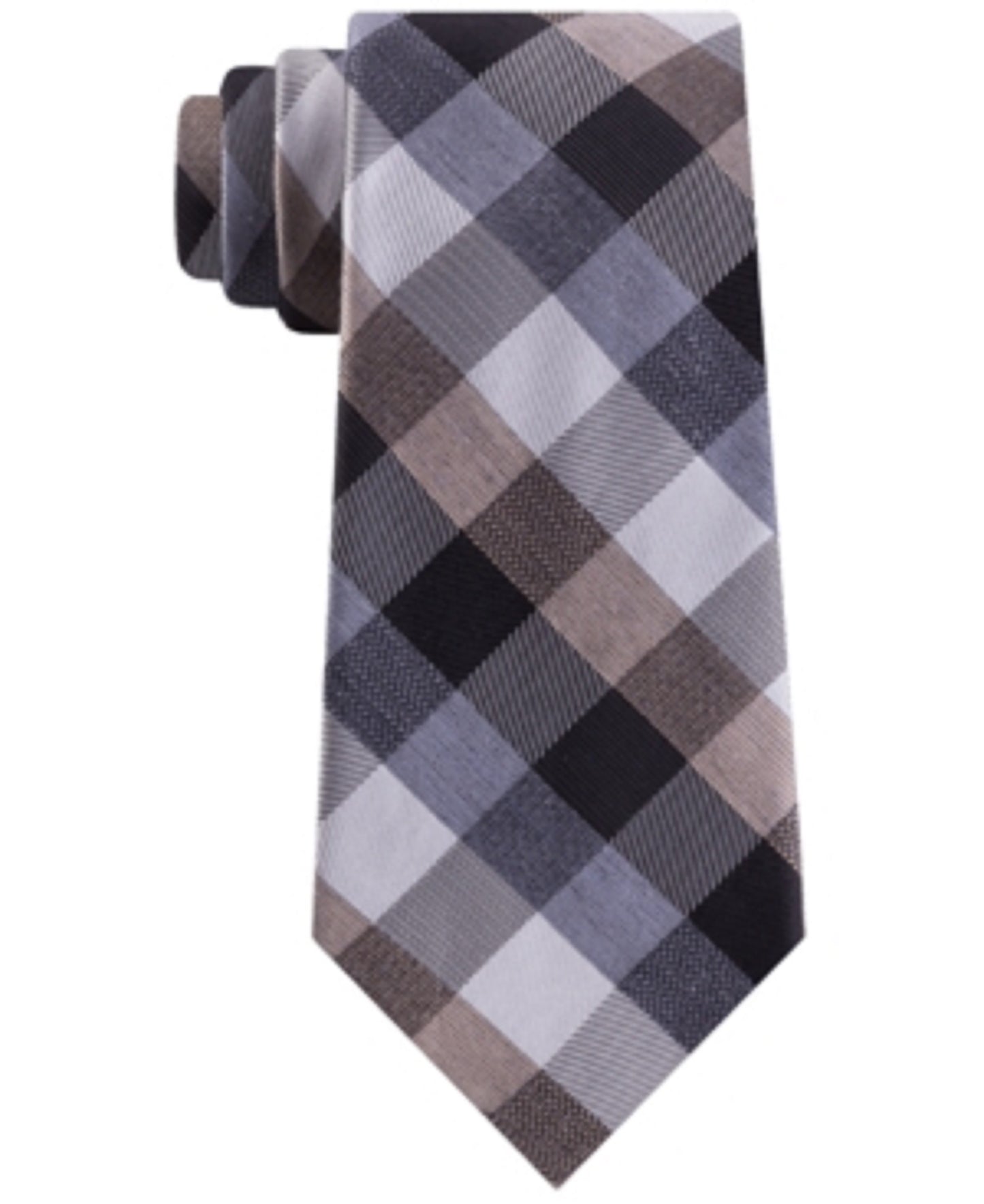 Kenneth Cole Reaction Men's Silk Plaid Neck Tie Beige Size Regular