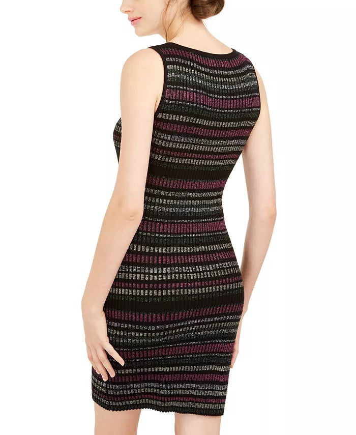 Planet Gold Derek Heart Juniors' Metallic-Stripe Sweater Dress Brown - Size X-Small