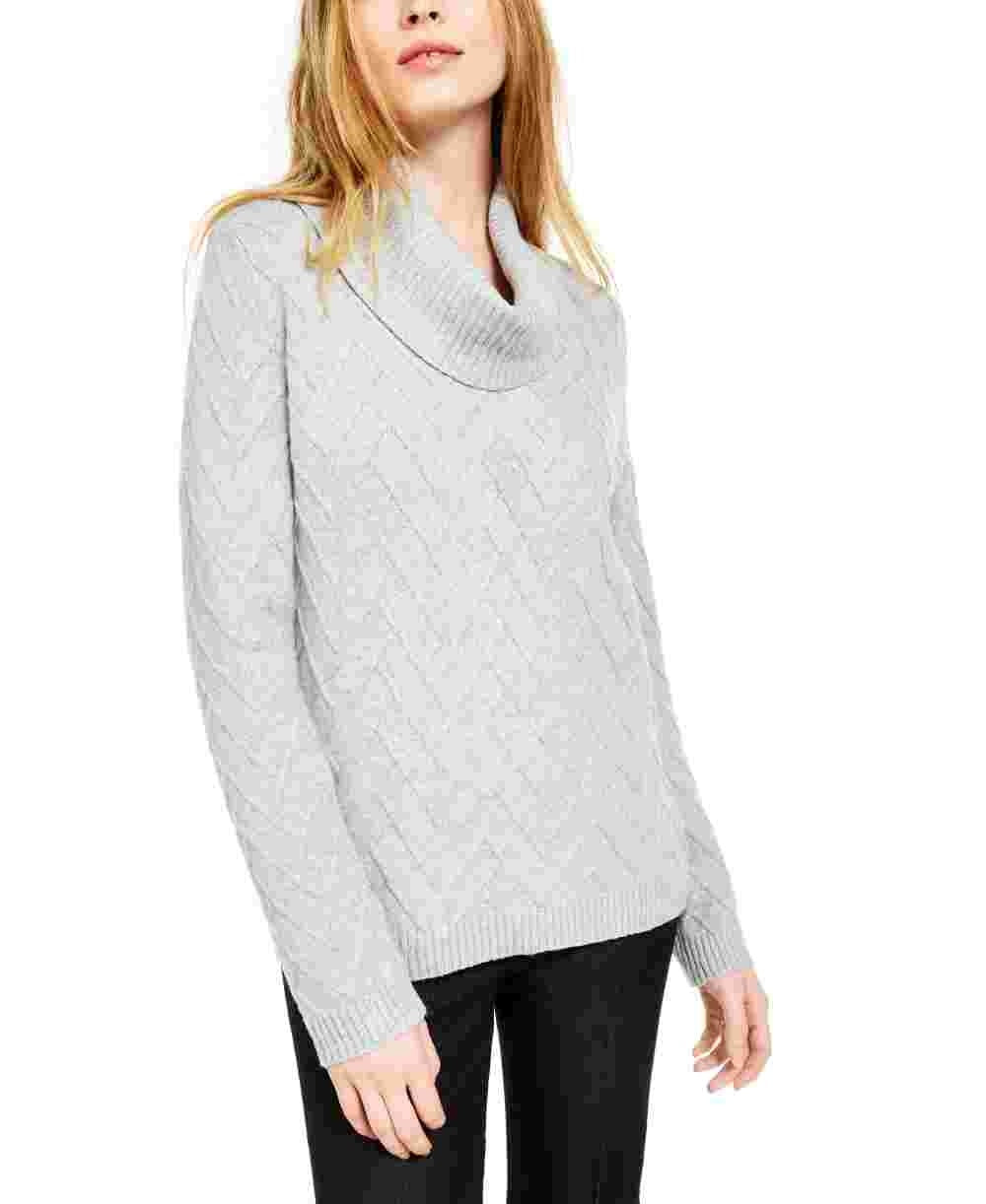 Calvin Klein Women's Chevron Stitch Cowlneck Sweater Yellow Size 6