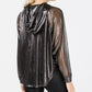 Material Girl Juniors' Metallic Semi-Sheer Windbreaker Black Size Large