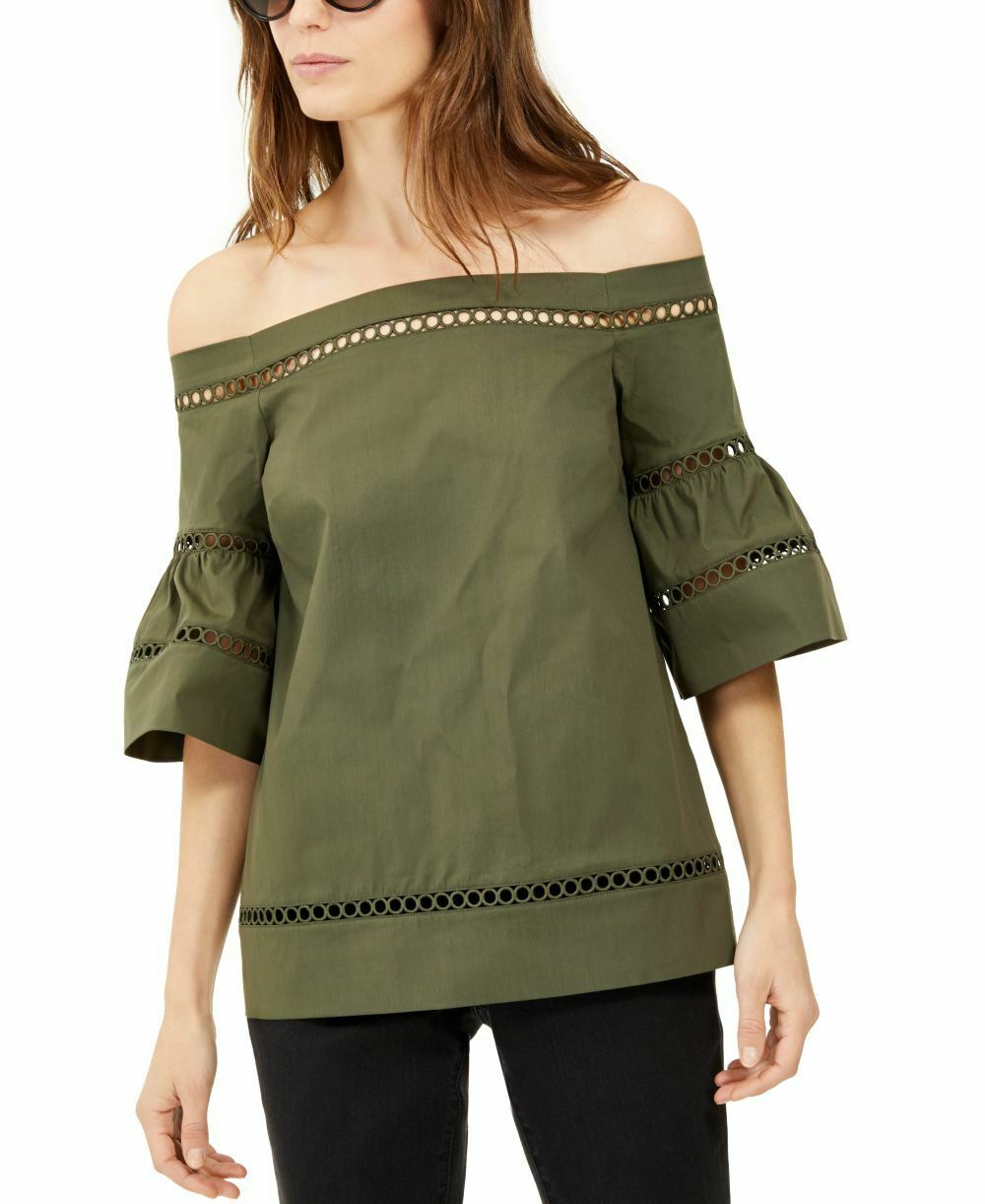 Michael Kors Women's Crochet Eyelet Trim Top Green Size Medium