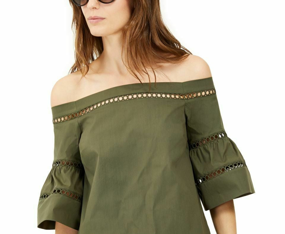 Michael Kors Women's Crochet Eyelet Trim Top Green Size Medium