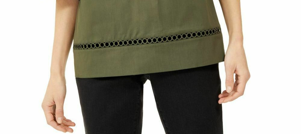 Michael Kors Women's Crochet Eyelet Trim Top Green Size Medium