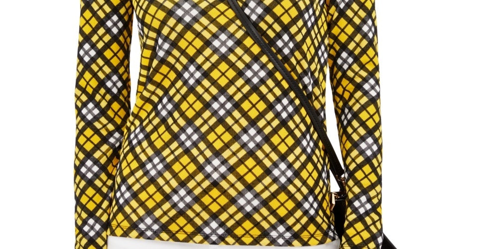 Michael Kors Women's Plaid Long Sleeve Top Yellow Size Small