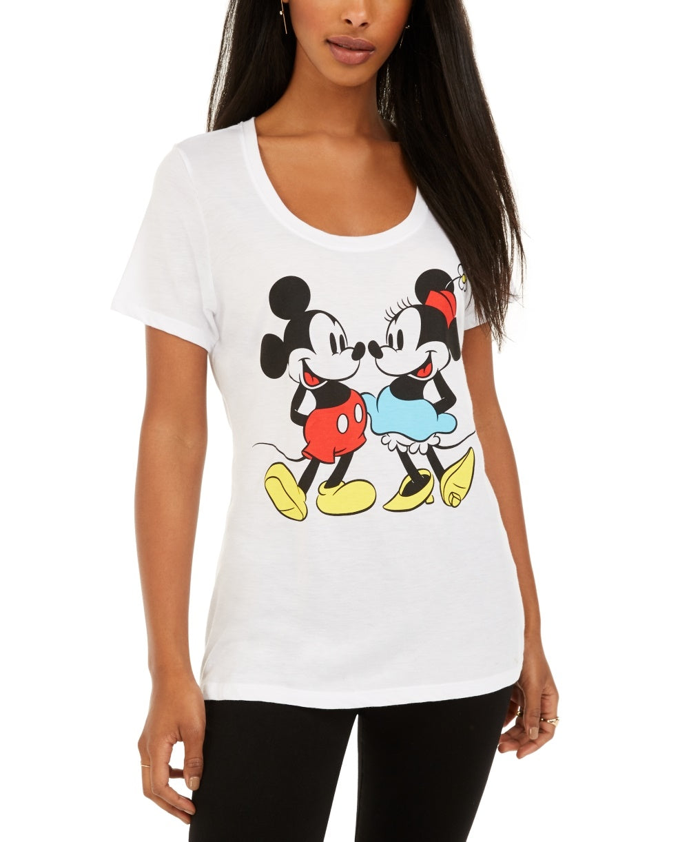 Disney Juniors' Mickey & Minnie Mouse Graphic-Print T-Shirt White Size Large