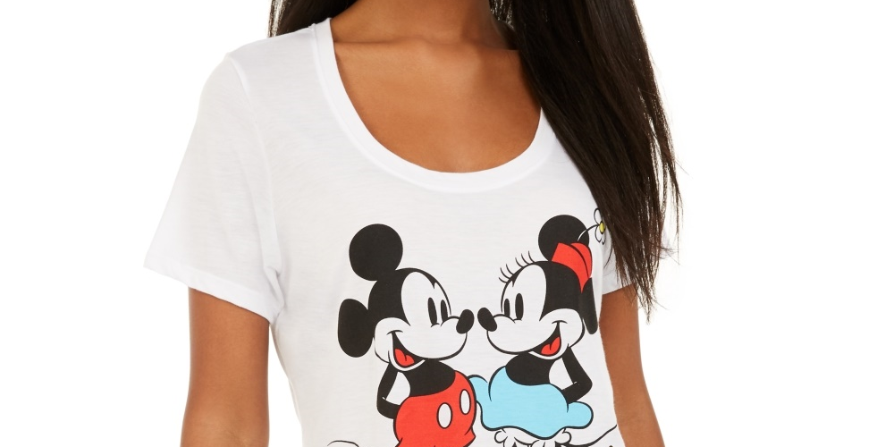 Disney Juniors' Mickey & Minnie Mouse Graphic-Print T-Shirt White Size Large
