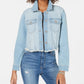 Tinseltown Juniors' Cropped Raw-Edged Denim Jacket Bright Blue Size Small