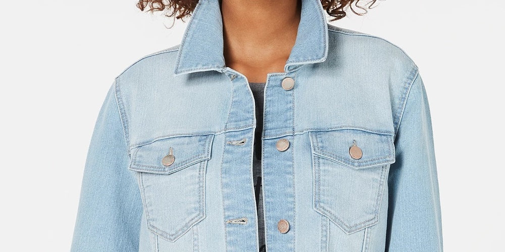 Tinseltown Juniors' Cropped Raw-Edged Denim Jacket Bright Blue Size Small