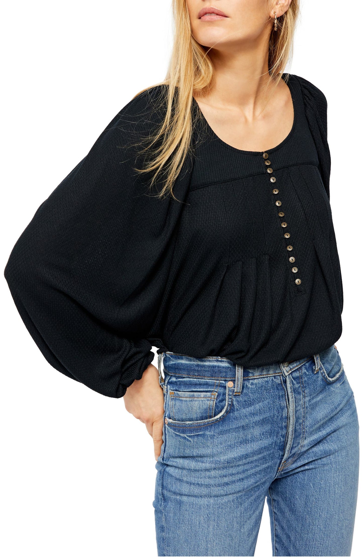 Free People Women's Devin Ribbed Knit Top Black Size Small