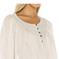Free People Women's Ivory Textured  Buttoned 3/4 Sleeve Scoop Neck Top White Size X-Small