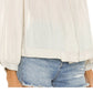 Free People Women's Ivory Textured  Buttoned 3/4 Sleeve Scoop Neck Top White Size X-Small