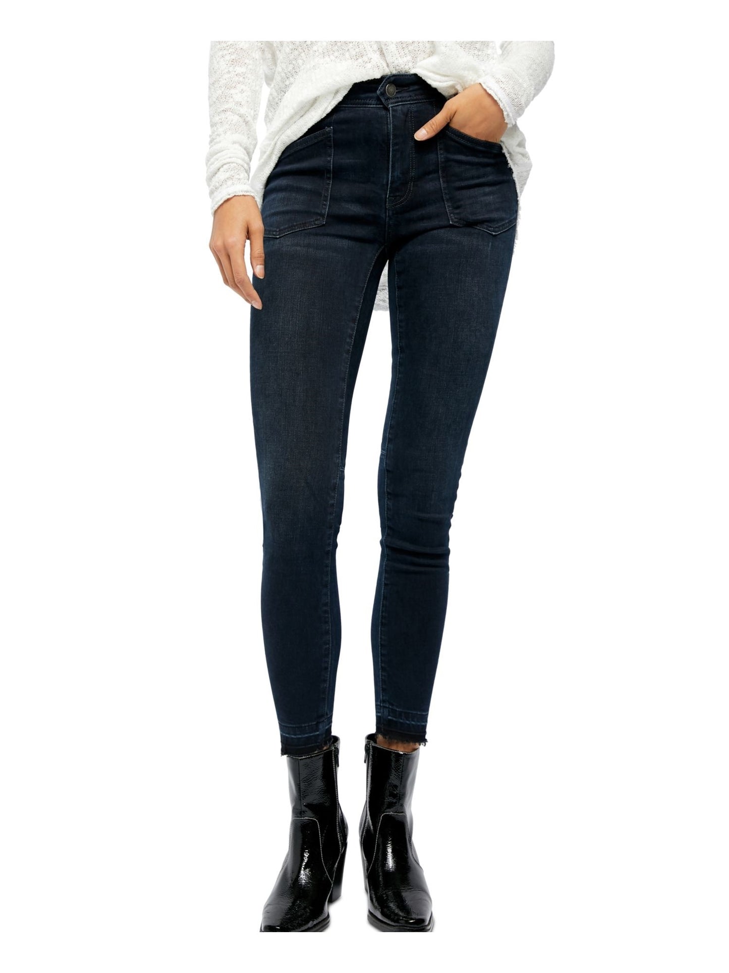 Free People Women's Navy Pocketed Zippered Skinny Jeans Navy Size 30