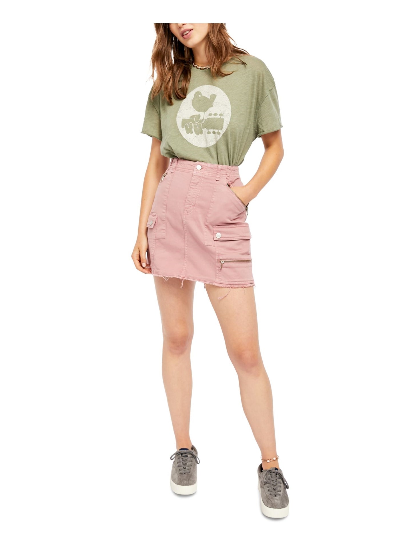Free People Womens Pink Zippered Mini Pencil Skirt Purple Size 29