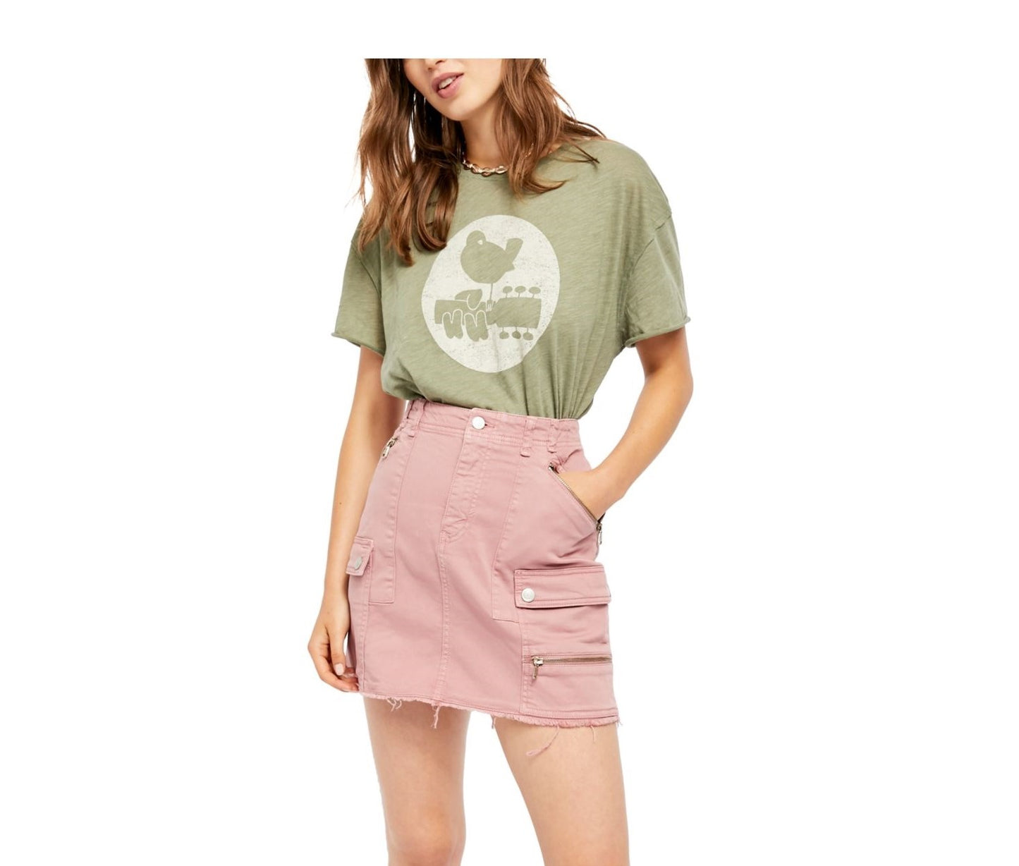 Free People Womens Pink Zippered Mini Pencil Skirt Purple Size 29
